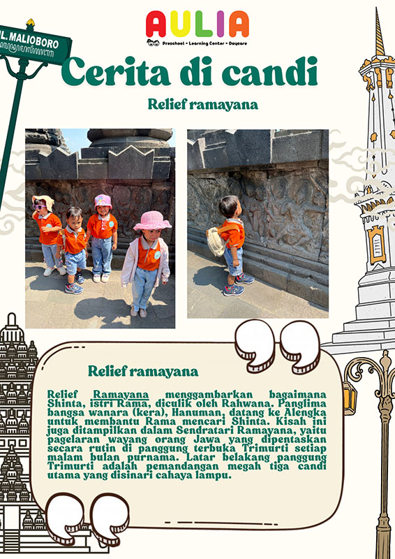 Siswa/Siswi AULIA Preschool mengamati relief candi Prambanan